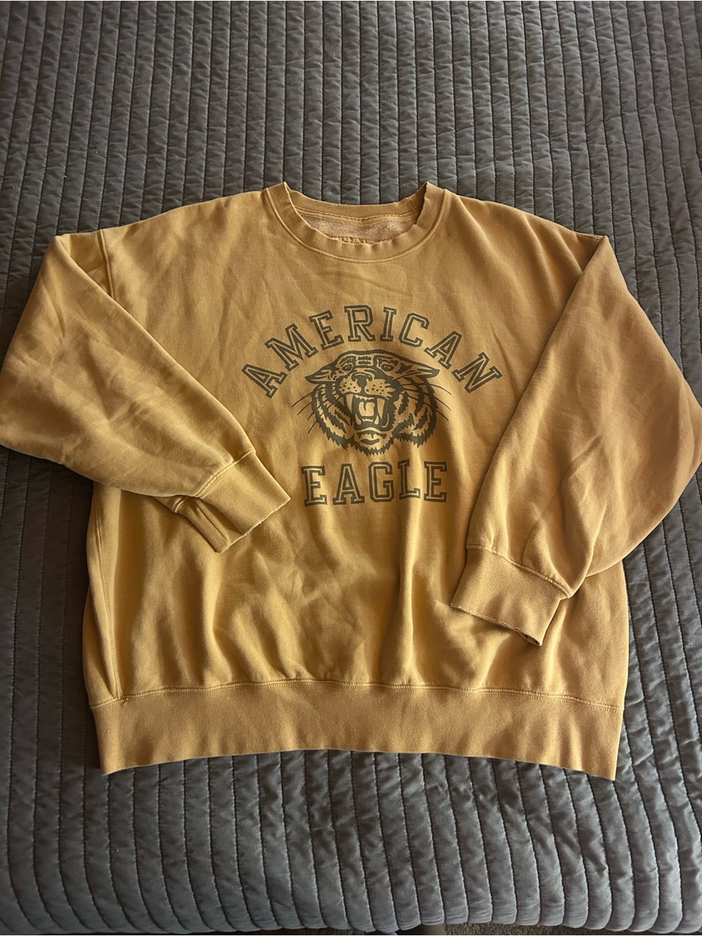 American Eagle Outfitters Mustard Yellow Crewneck Sweatshirt with Tiger Logo